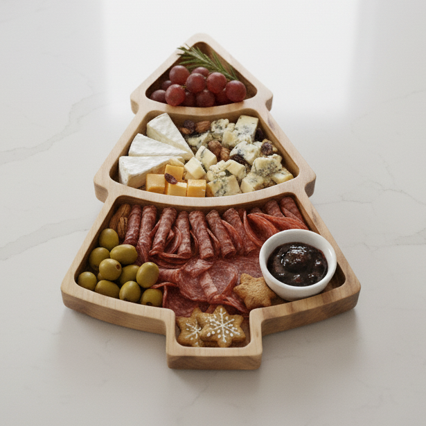 Christmas Wood Charcuterie Appetizer Tray Snowman Tree