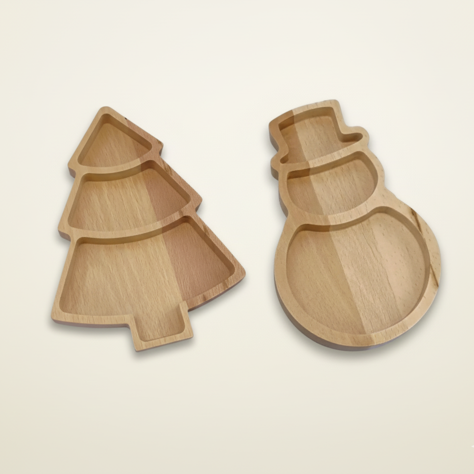 Christmas Wood Charcuterie Appetizer Tray Snowman Tree